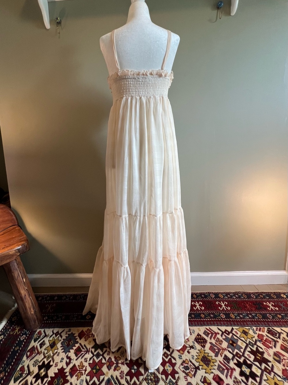 Mable Light Peachy White Plaid Maxi Dress | Romantic | Flowy | Cottagecore - Picture 2 of 7